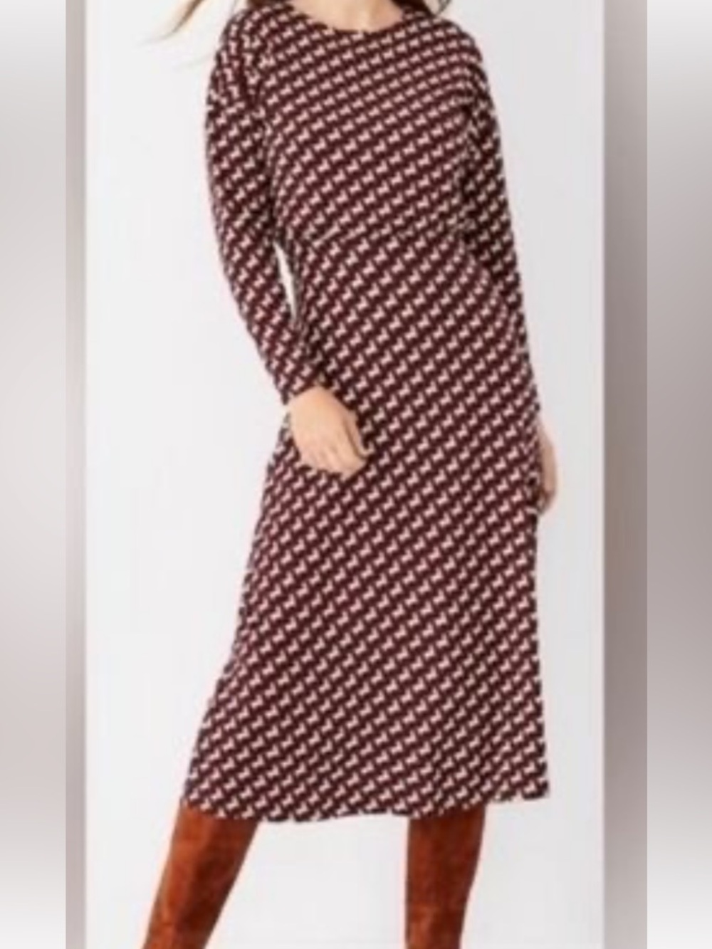 Never worn! Ann Taylor Burgundy Long Sleeve Midi Dress with Cream horses!
